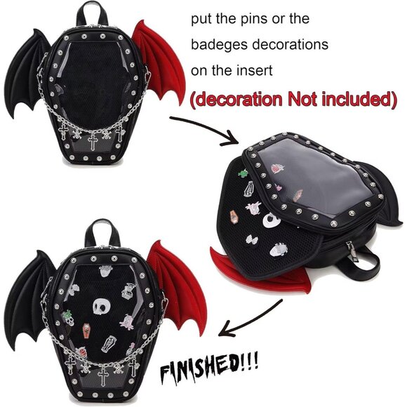 Gothic Coffin Shaped Shoulder Bag for Women Stylish Backpack for Halloween - Picture 8 of 9